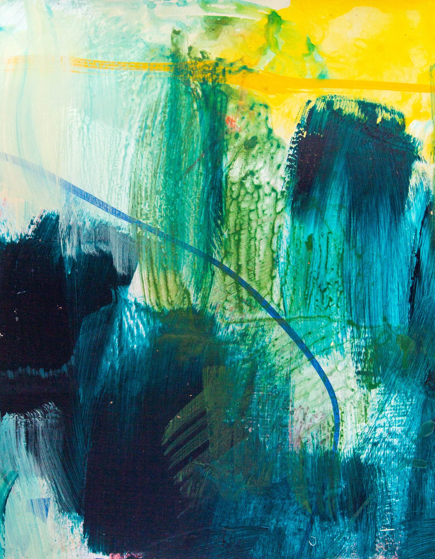 teal accents, yellow sun art, abstract art, jessyjones