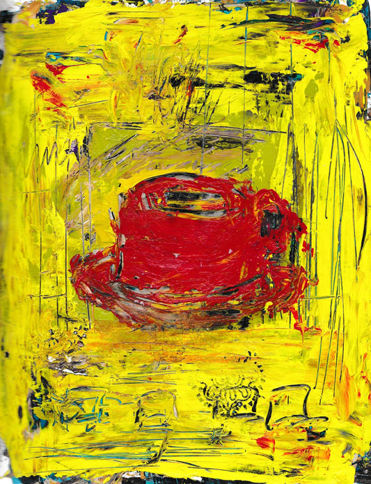 artwork, art, red cup art, yellow accent art, bustelo art